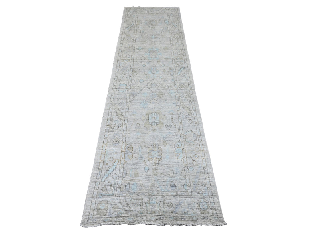 2'6" x 9'7" New Hand Knotted Grey Wool Runner Oriental Rug - MOA10220591