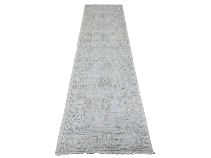 2'6" x 9'7" New Hand Knotted Grey Wool Runner Oriental Rug - MOA10220591