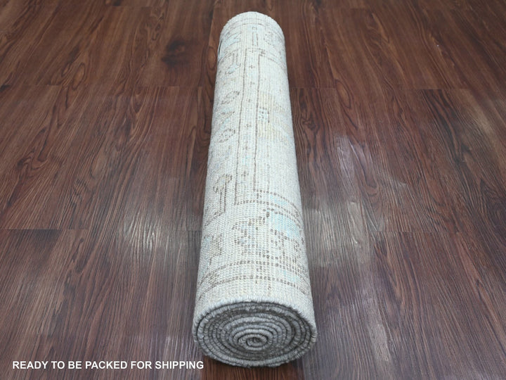 2'6" x 9'7" New Hand Knotted Grey Wool Runner Oriental Rug - MOA10220591
