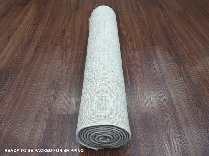 2'7" x 7'8" New Hand Knotted Ivory Wool Runner Oriental Rug - MOA10220593