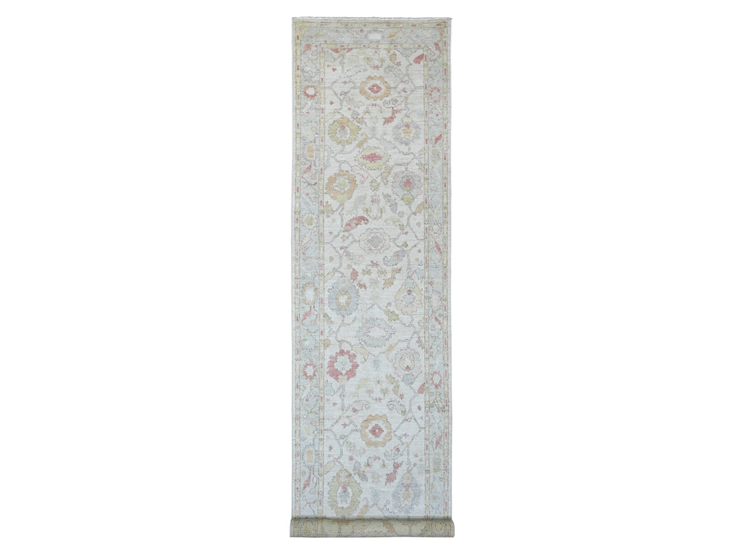 4'0" x 19'2" New Hand Knotted Ivory Wool Runner Oriental Rug - MOA10220595
