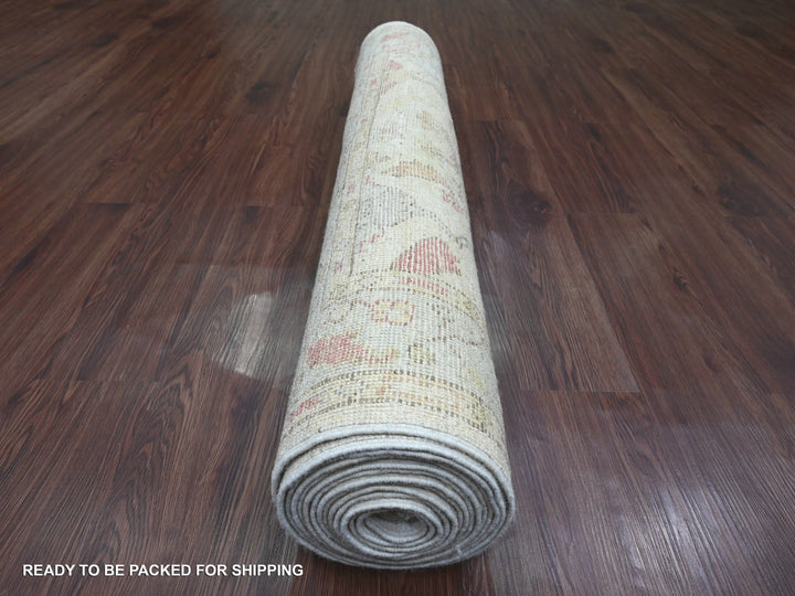4'0" x 19'2" New Hand Knotted Ivory Wool Runner Oriental Rug - MOA10220595