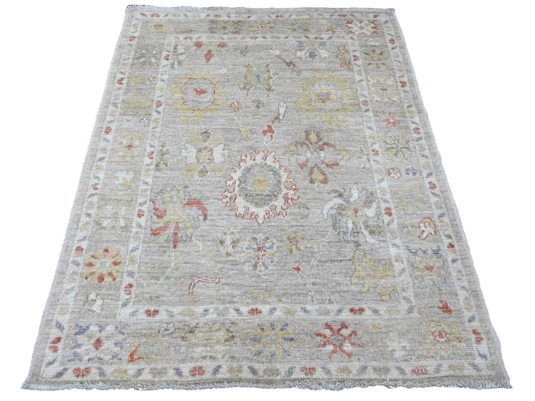 4'1" x 5'9" New Hand Knotted Grey Wool Rectangle Oriental Rug - MOA10220596