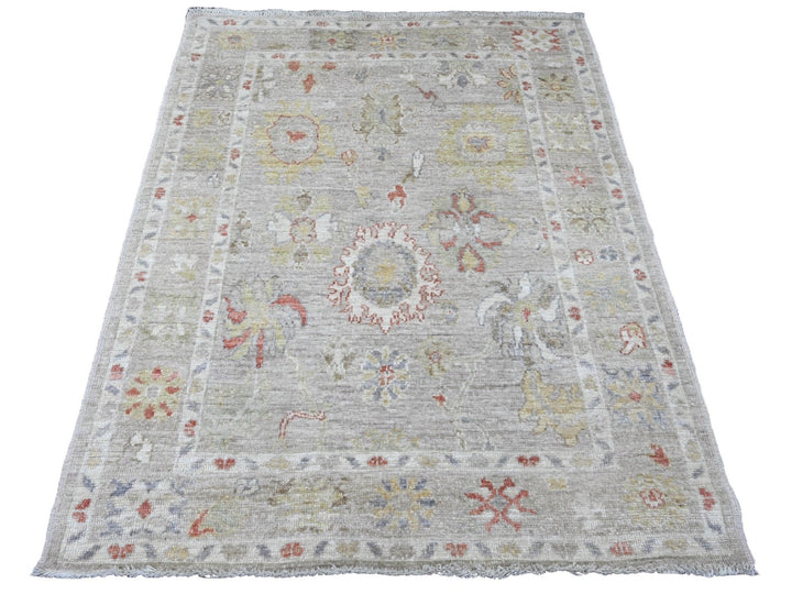 4'1" x 5'9" New Hand Knotted Grey Wool Rectangle Oriental Rug - MOA10220596