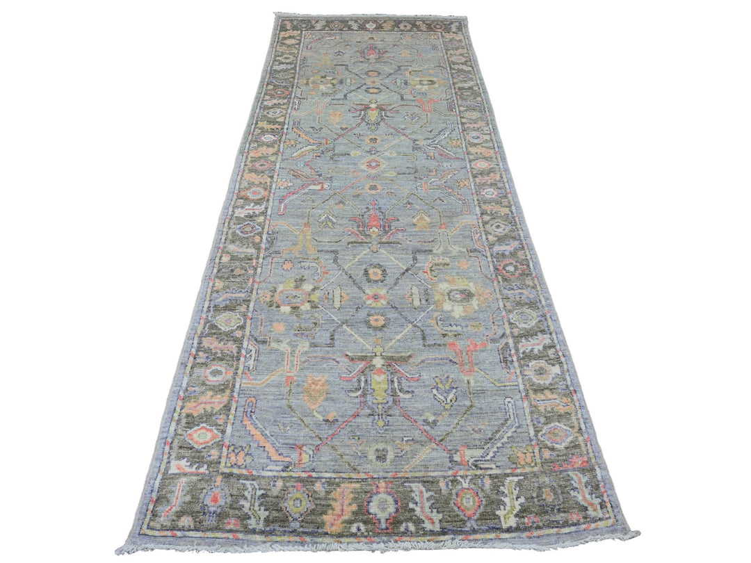 3'11" x 10'1" New Hand Knotted Grey Wool Runner Oriental Rug - MOA10220597