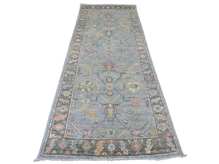 3'11" x 10'1" New Hand Knotted Grey Wool Runner Oriental Rug - MOA10220597