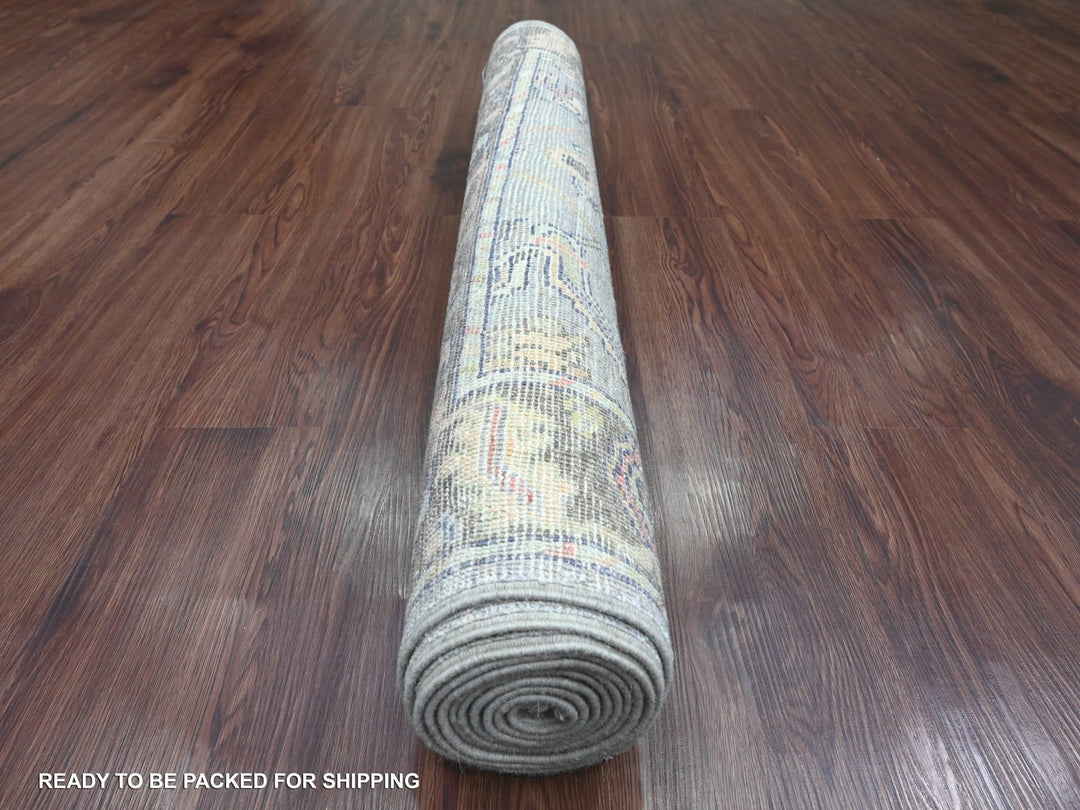 3'11" x 10'1" New Hand Knotted Grey Wool Runner Oriental Rug - MOA10220597