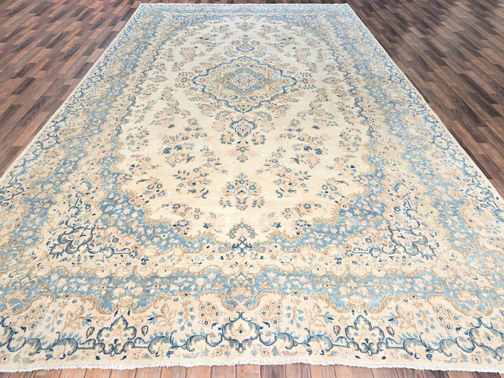 10'1" x 16'9" Vintage Hand Knotted Ivory Wool Rectangle Oriental Rug - MOA1022059