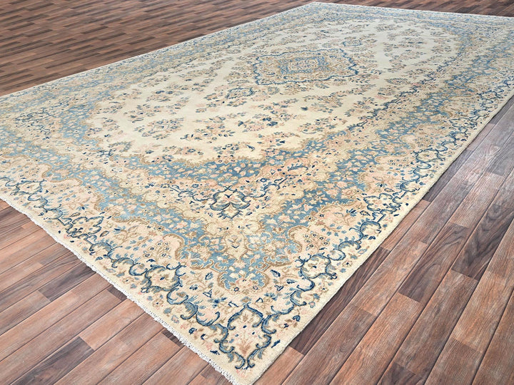 10'1" x 16'9" Vintage Hand Knotted Ivory Wool Rectangle Oriental Rug - MOA1022059