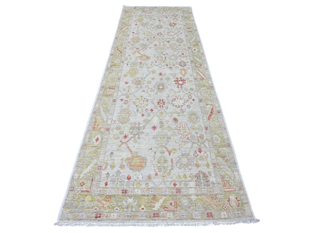 3'11" x 11'9" New Hand Knotted Ivory Wool Runner Oriental Rug - MOA10220600