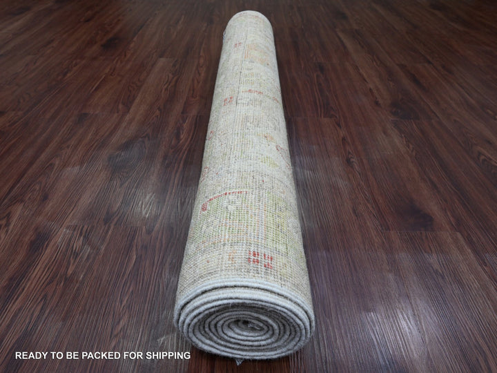 3'11" x 11'9" New Hand Knotted Ivory Wool Runner Oriental Rug - MOA10220600