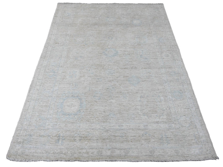 5'1" x 6'7" New Hand Knotted Ivory Wool Rectangle Oriental Rug - MOA10220604