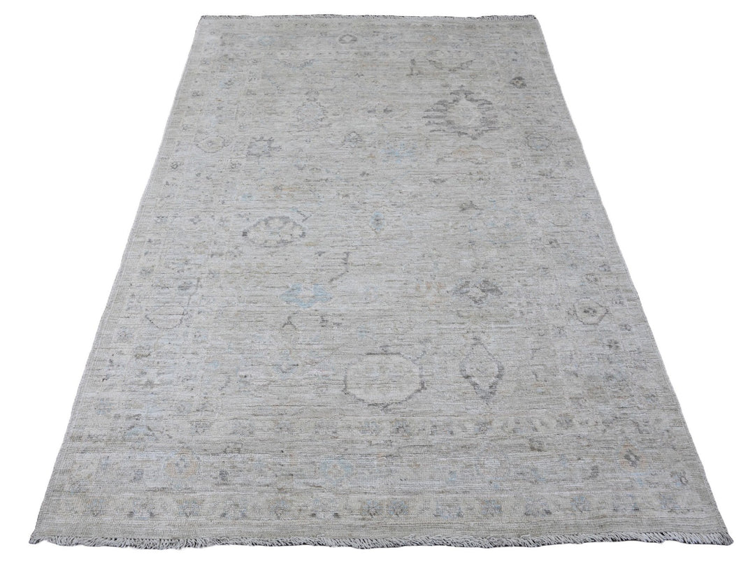4'11" x 6'10" New Hand Knotted Grey Wool Rectangle Oriental Rug - MOA10220607