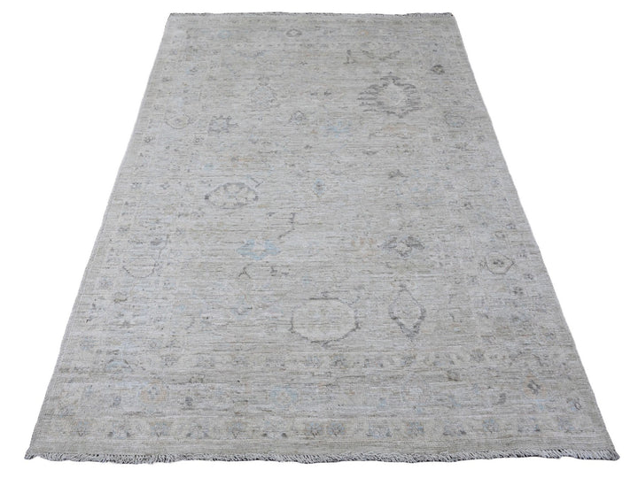 4'11" x 6'10" New Hand Knotted Grey Wool Rectangle Oriental Rug - MOA10220607