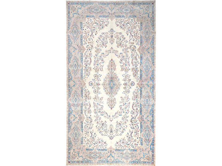 10'8" x 19'11" Vintage Hand Knotted Ivory Wool Rectangle Oriental Rug - MOA1022060