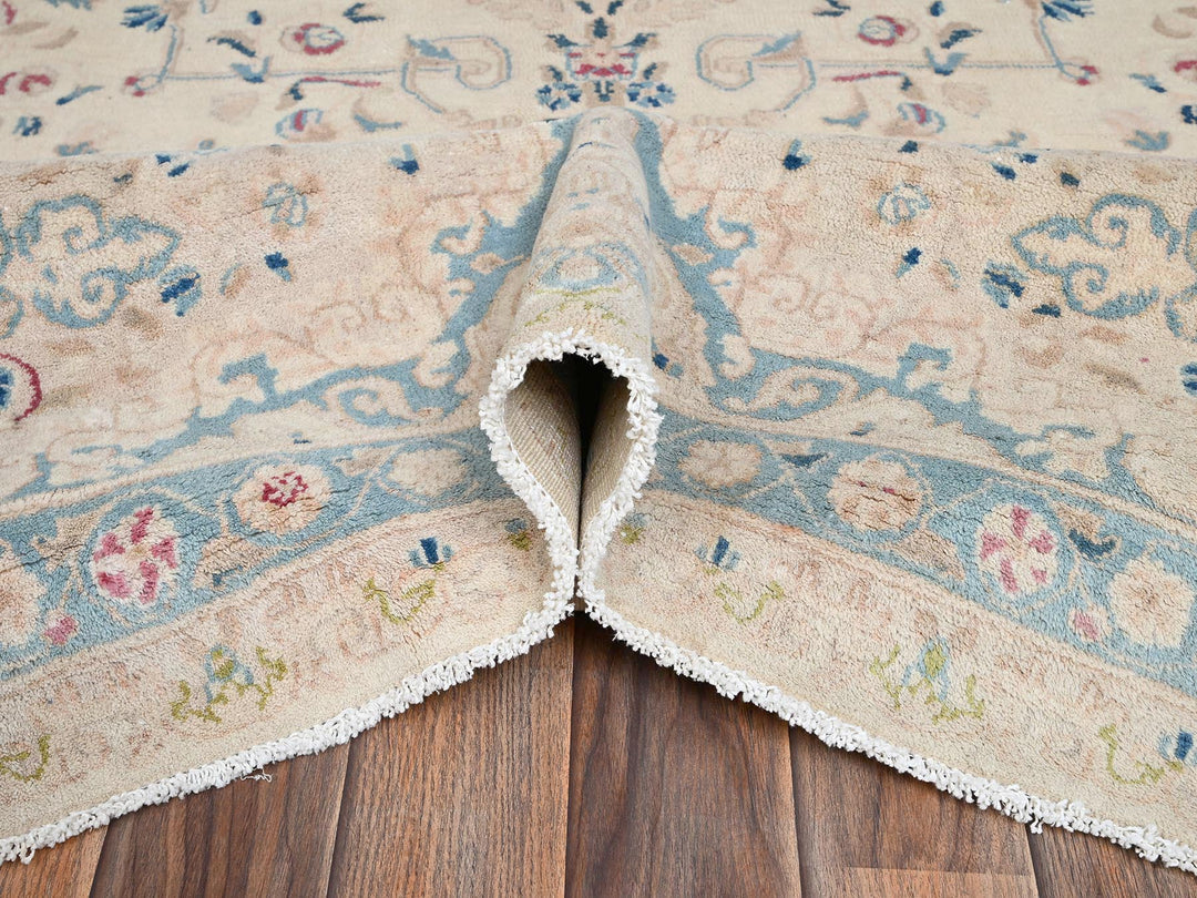 10'8" x 19'11" Vintage Hand Knotted Ivory Wool Rectangle Oriental Rug - MOA1022060