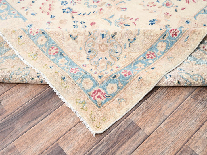 10'8" x 19'11" Vintage Hand Knotted Ivory Wool Rectangle Oriental Rug - MOA1022060