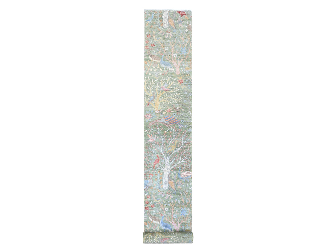 2'6" x 21'9" New Hand Knotted Green Wool Runner Oriental Rug - MOA10220614