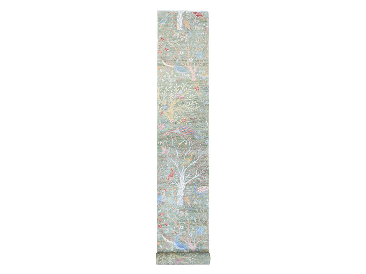 2'6" x 21'9" New Hand Knotted Green Wool Runner Oriental Rug - MOA10220614