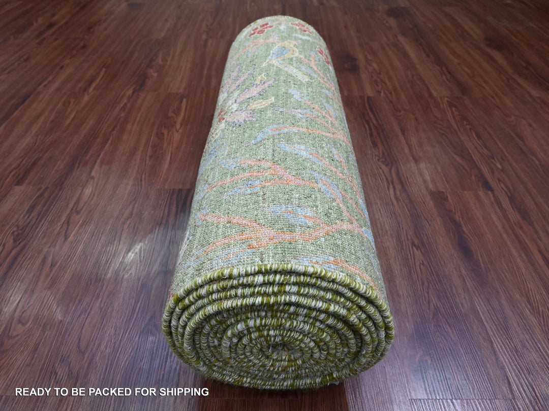 2'6" x 21'9" New Hand Knotted Green Wool Runner Oriental Rug - MOA10220614