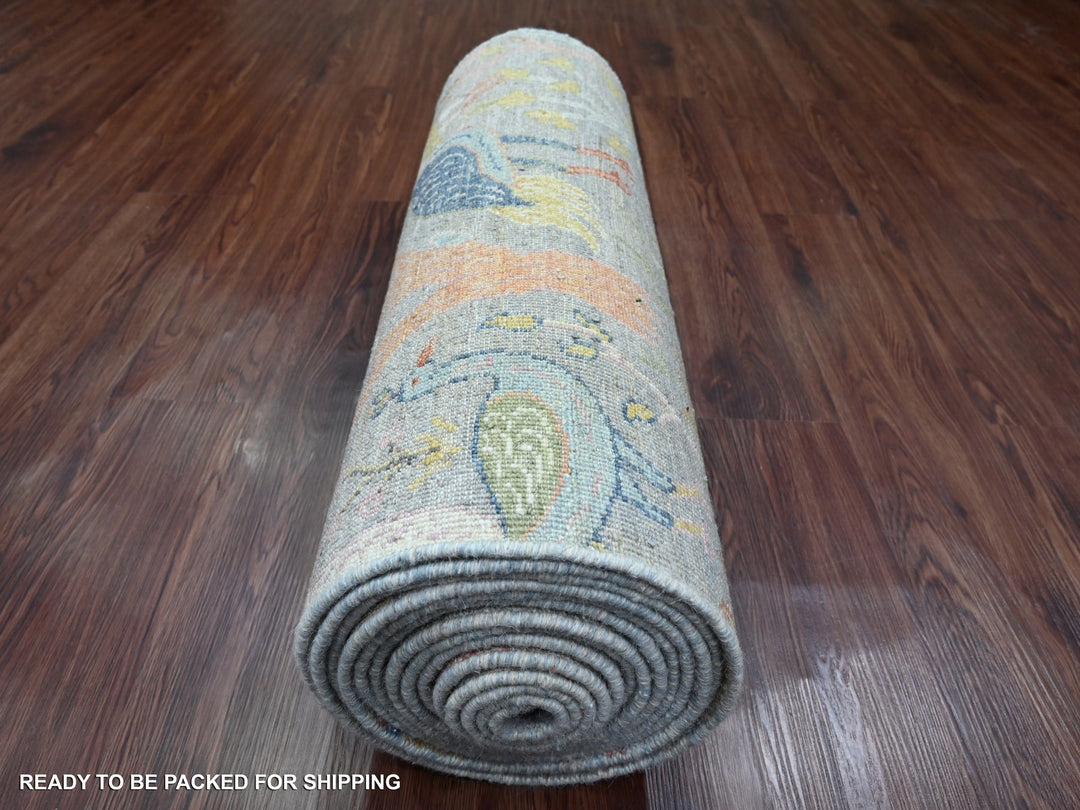 2'6" x 20'2" New Hand Knotted Grey Wool Runner Oriental Rug - MOA10220615