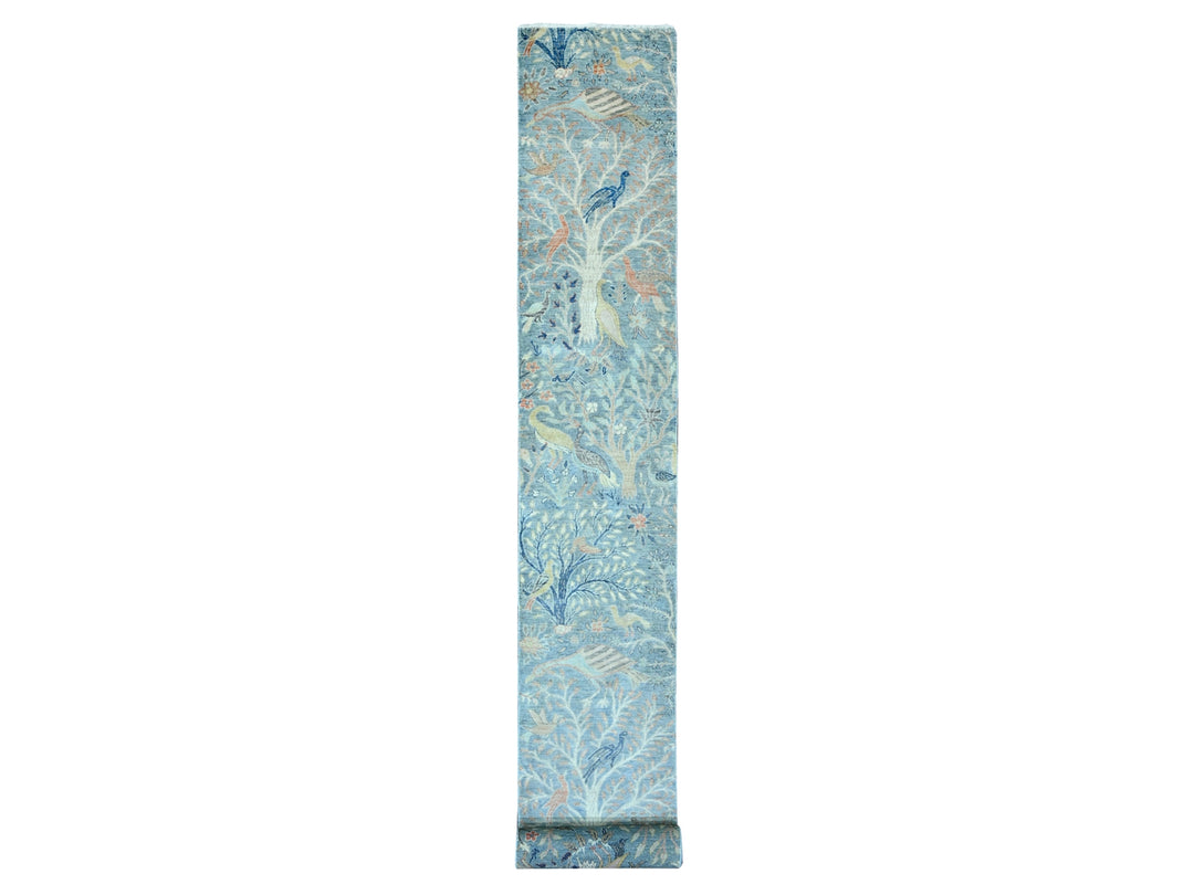 2'6" x 25'4" New Hand Knotted Blue Wool Runner Oriental Rug - MOA10220616