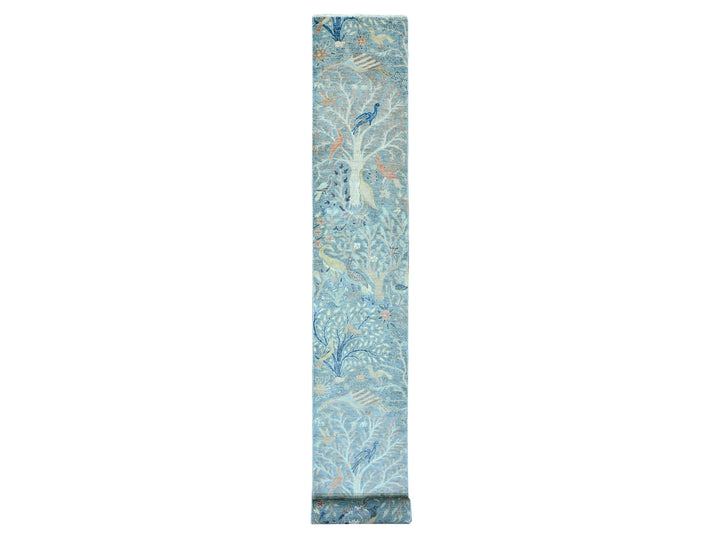 2'6" x 25'4" New Hand Knotted Blue Wool Runner Oriental Rug - MOA10220616