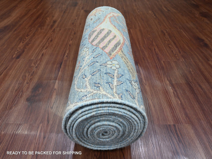 2'6" x 25'4" New Hand Knotted Blue Wool Runner Oriental Rug - MOA10220616