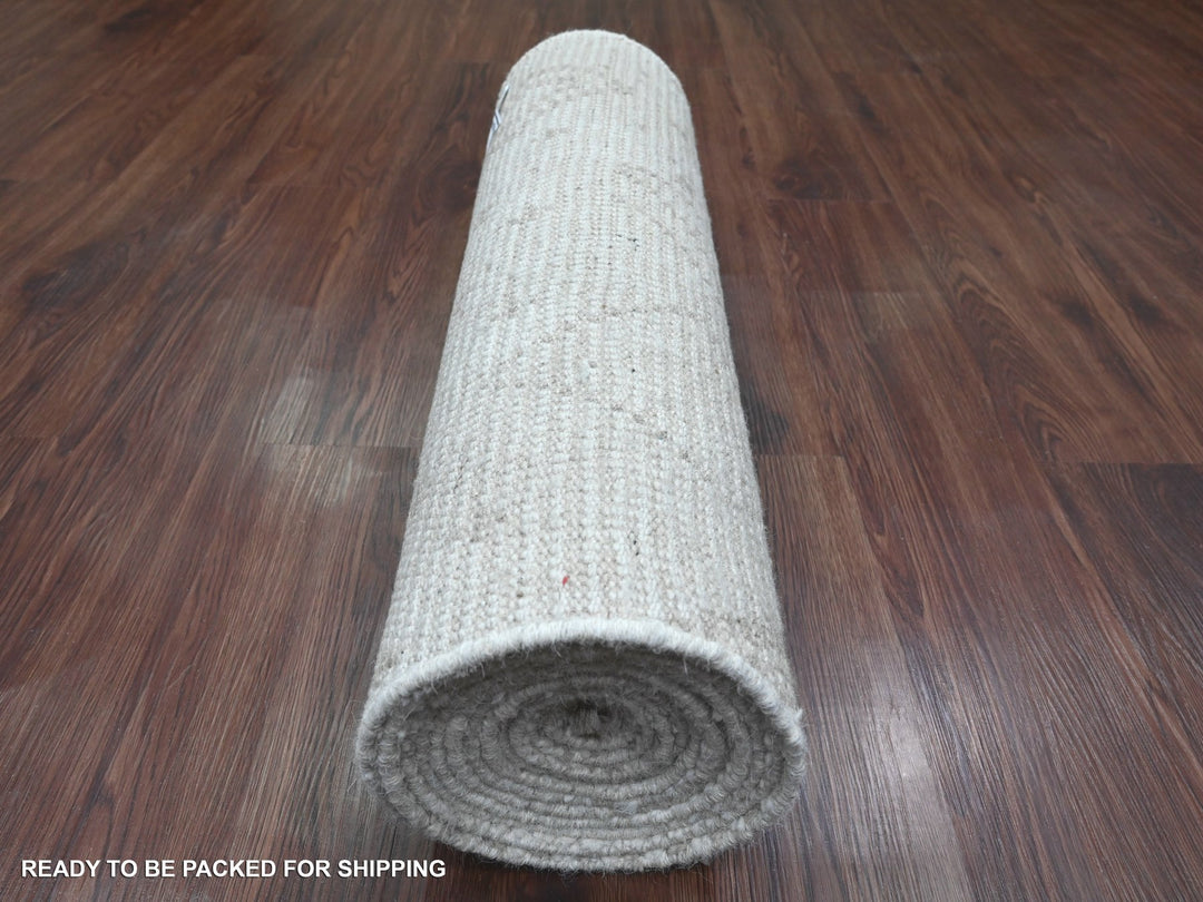 2'5" x 14'3" New Hand Knotted Ivory Wool Runner Oriental Rug - MOA10220617