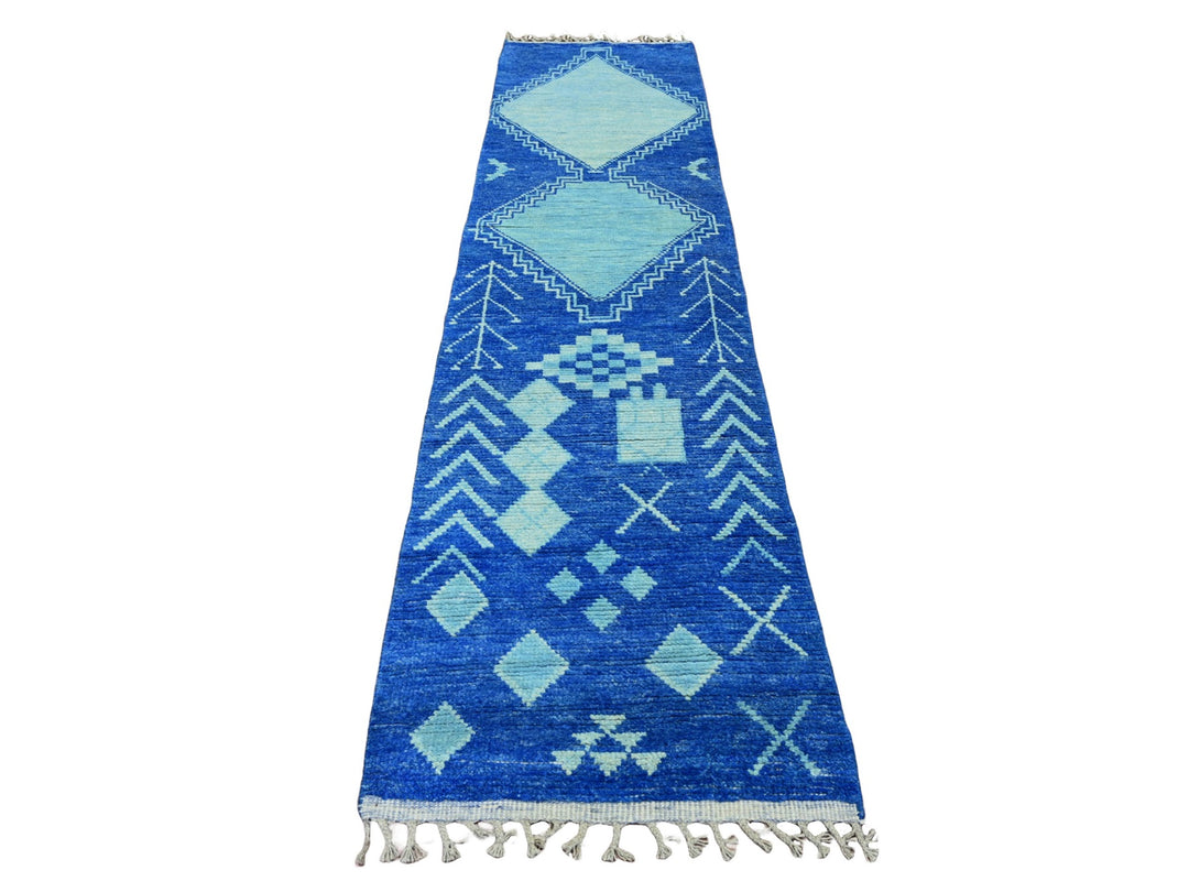2'8" x 10'5" New Hand Knotted Blue Wool Runner Oriental Rug - MOA10220618