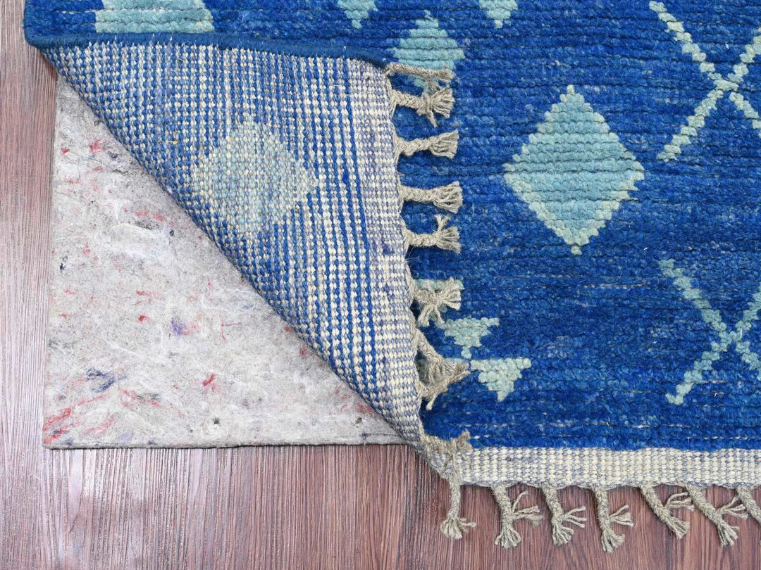 2'8" x 10'5" New Hand Knotted Blue Wool Runner Oriental Rug - MOA10220618