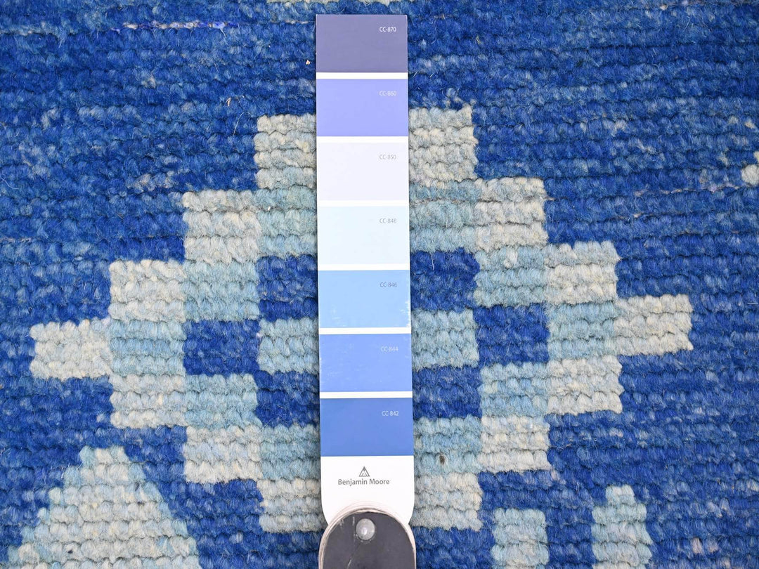 2'8" x 10'5" New Hand Knotted Blue Wool Runner Oriental Rug - MOA10220618