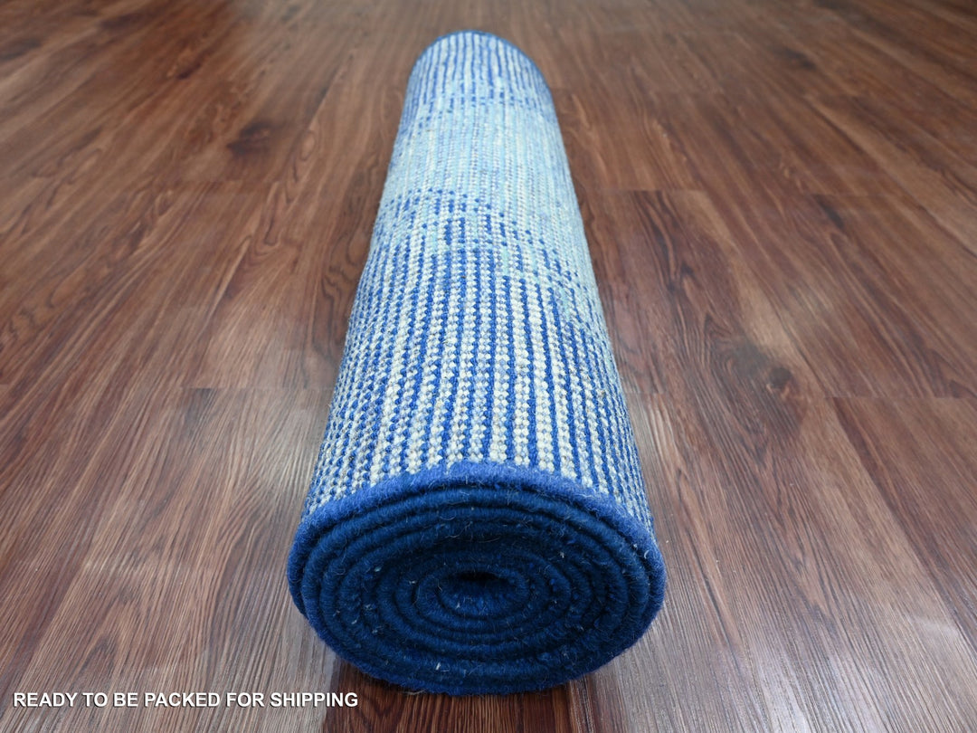 2'8" x 10'5" New Hand Knotted Blue Wool Runner Oriental Rug - MOA10220618
