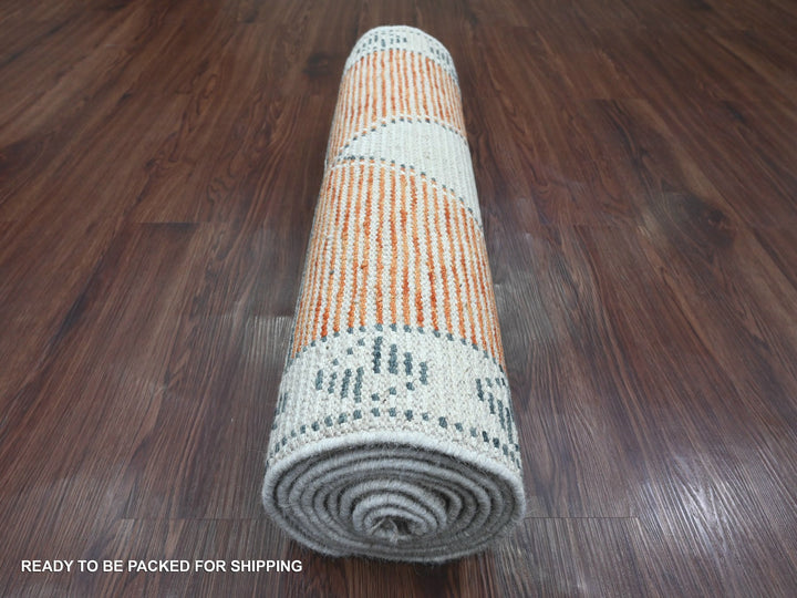 2'7" x 10'2" New Hand Knotted Orange Wool Runner Oriental Rug - MOA10220619