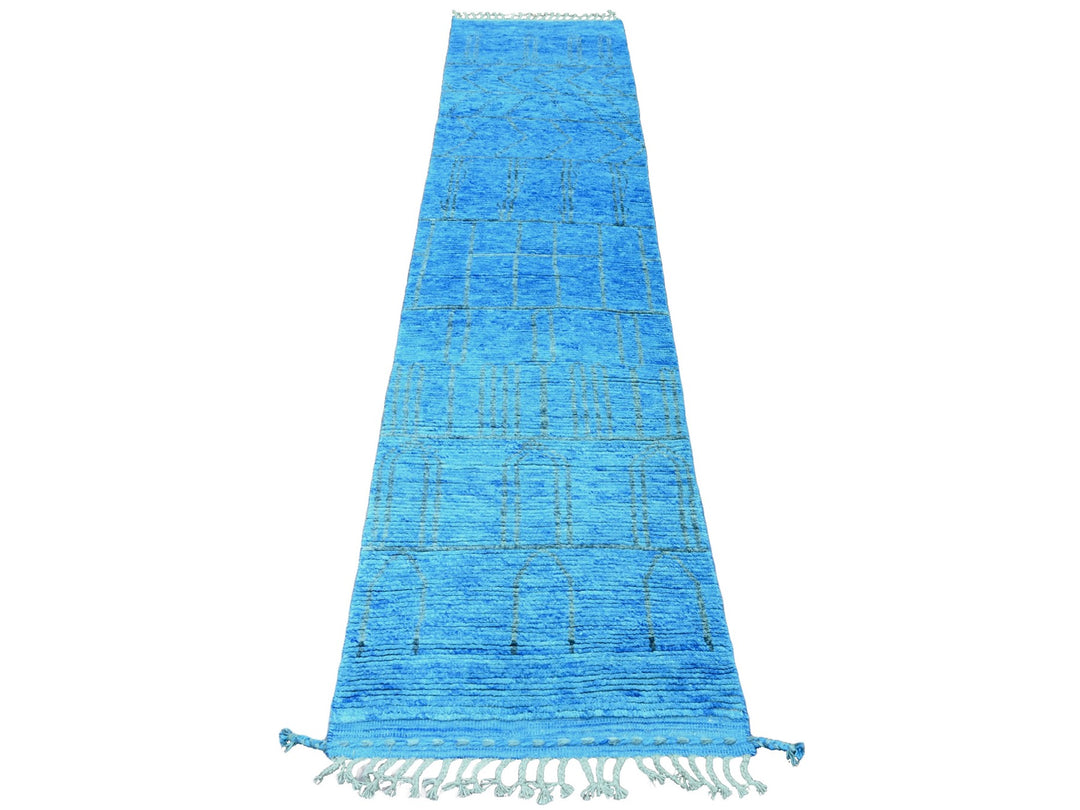 2'5" x 10'3" New Hand Knotted Blue Wool Runner Oriental Rug - MOA10220620