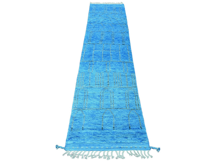 2'5" x 10'3" New Hand Knotted Blue Wool Runner Oriental Rug - MOA10220620