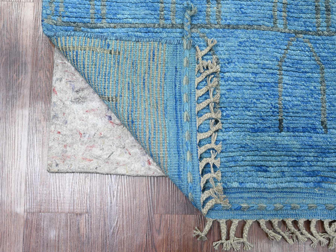2'5" x 10'3" New Hand Knotted Blue Wool Runner Oriental Rug - MOA10220620