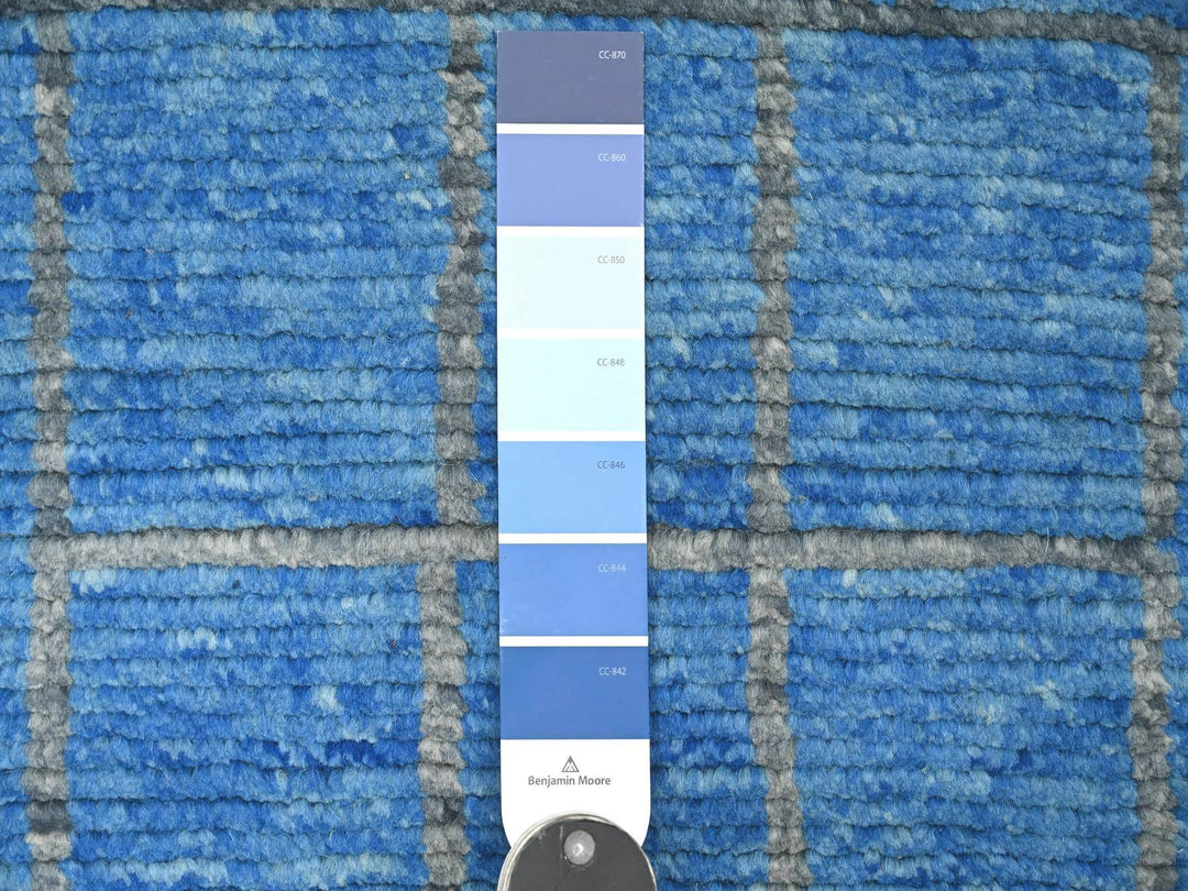 2'5" x 10'3" New Hand Knotted Blue Wool Runner Oriental Rug - MOA10220620