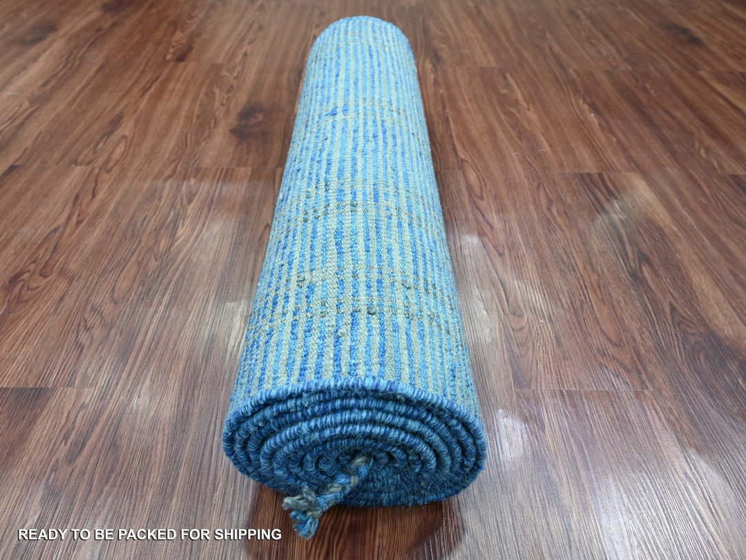 2'5" x 10'3" New Hand Knotted Blue Wool Runner Oriental Rug - MOA10220620