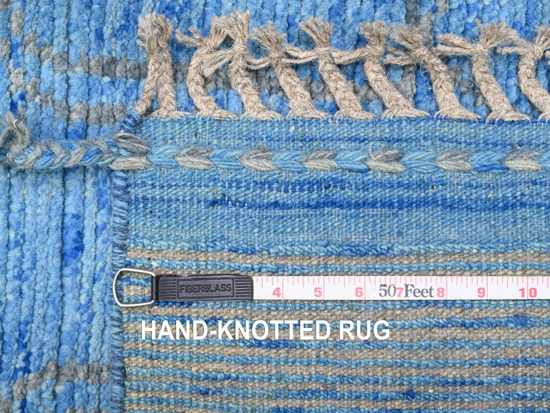 2'5" x 10'3" New Hand Knotted Blue Wool Runner Oriental Rug - MOA10220620