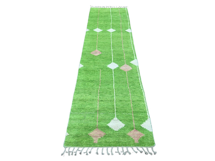 2'5" x 9'0" New Hand Knotted Green Wool Runner Oriental Rug - MOA10220621