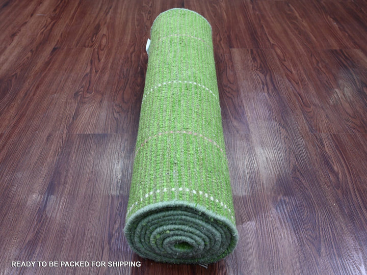 2'5" x 9'0" New Hand Knotted Green Wool Runner Oriental Rug - MOA10220621