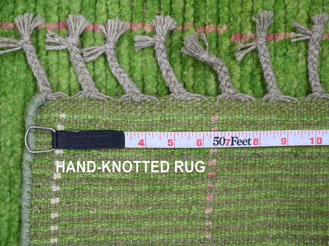2'5" x 9'0" New Hand Knotted Green Wool Runner Oriental Rug - MOA10220621