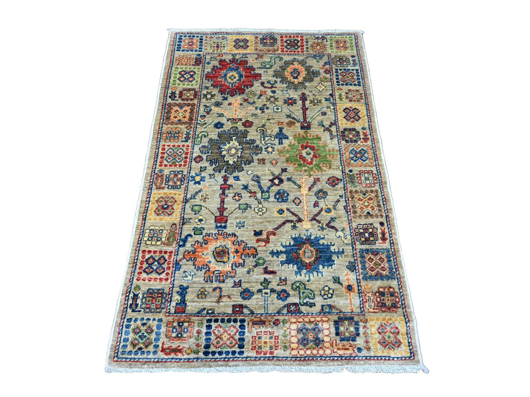 3'1" x 5'0" New Hand Knotted Grey Wool Rectangle Oriental Rug - MOA10220628