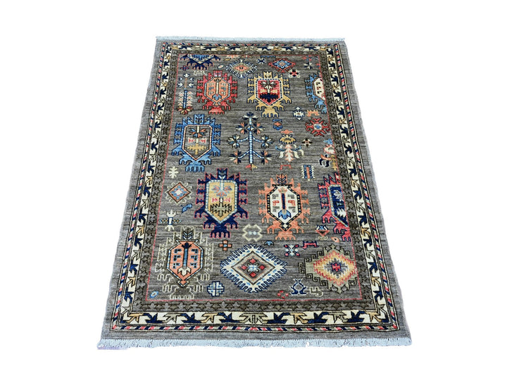3'6" x 5'0" New Hand Knotted Grey Wool Rectangle Oriental Rug - MOA10220629