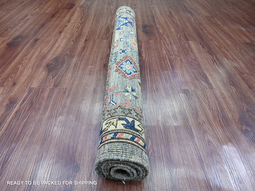 3'6" x 5'0" New Hand Knotted Grey Wool Rectangle Oriental Rug - MOA10220629