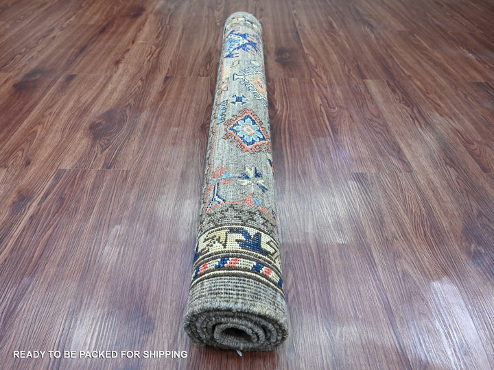 3'6" x 5'0" New Hand Knotted Grey Wool Rectangle Oriental Rug - MOA10220629