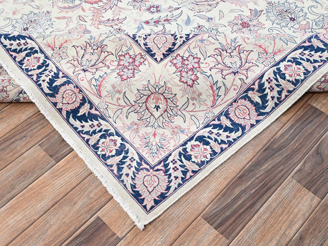 9'11" x 13'2" Vintage Hand Knotted Ivory Wool Rectangle Oriental Rug - MOA1022062