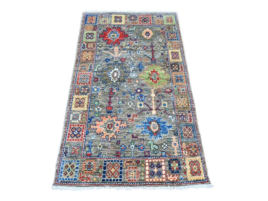 3'1" x 5'3" New Hand Knotted Grey Wool Rectangle Oriental Rug - MOA10220631