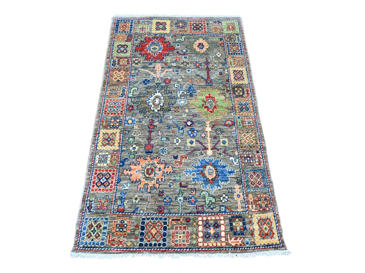 3'1" x 5'3" New Hand Knotted Grey Wool Rectangle Oriental Rug - MOA10220631